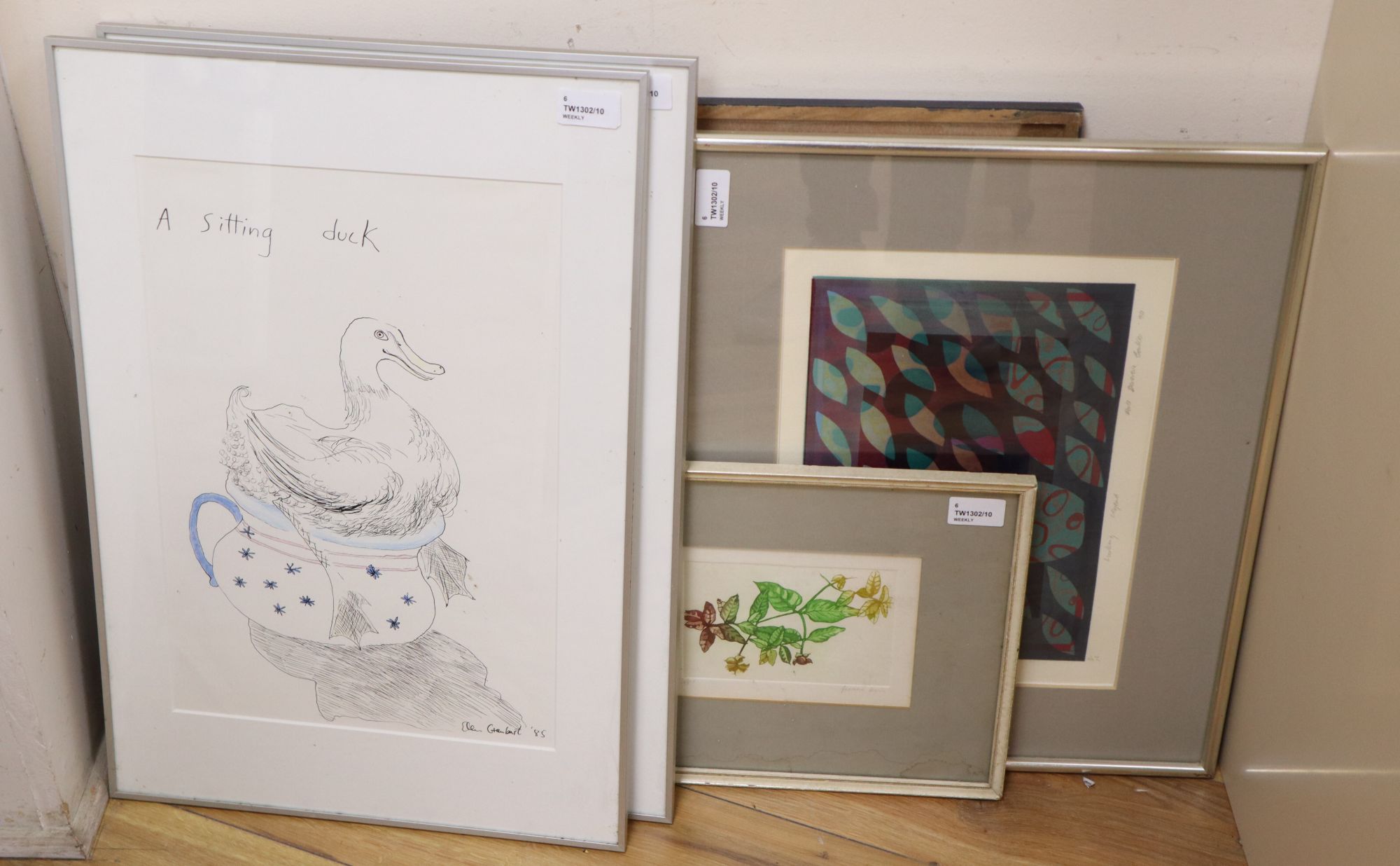 Six 20th century prints, including Dale Devereux Barker (b. 1962), Lurking Legend,
